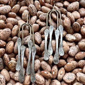 Artisan Modernist Inspired Sterling Brass and Gold Long Earrings